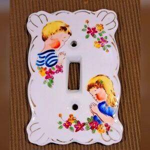 Vtg Light Switch Plate Cover Children- Boy & Girl Porcelain Japan Home 1960